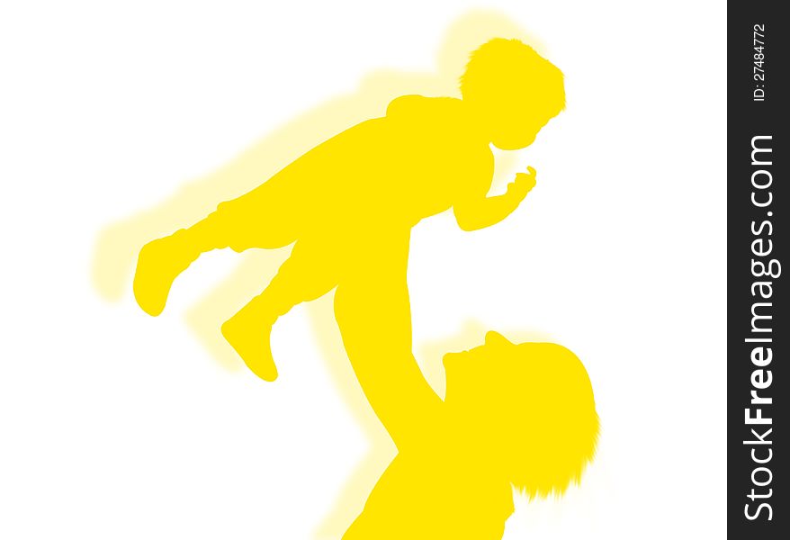 Mother and her son in silhouette as symbol family