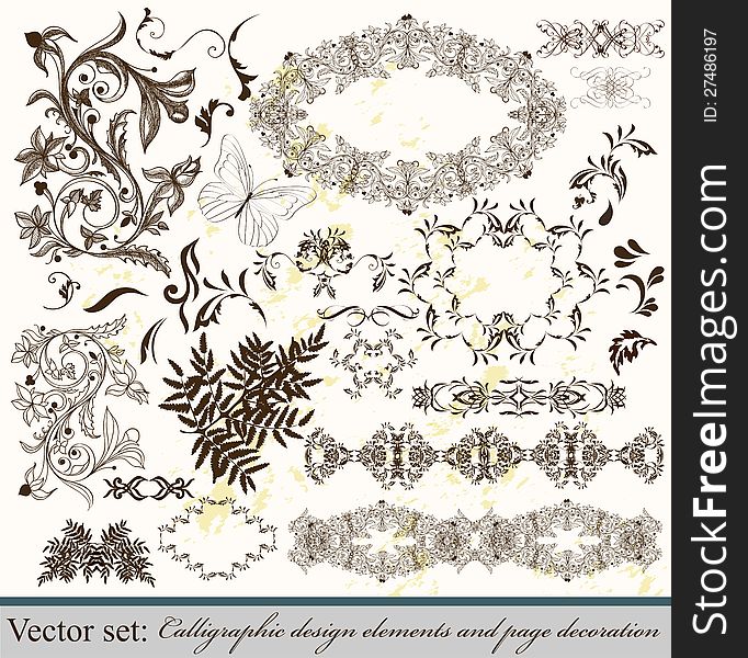 Collection of calligraphic design elements