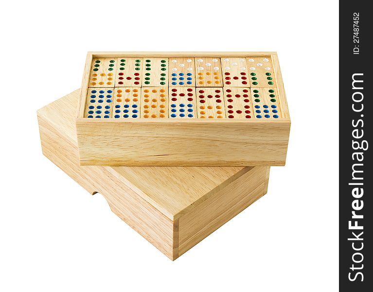 Wooden Domino in wooden box  isolated on white with a clipping path. Wooden Domino in wooden box  isolated on white with a clipping path.