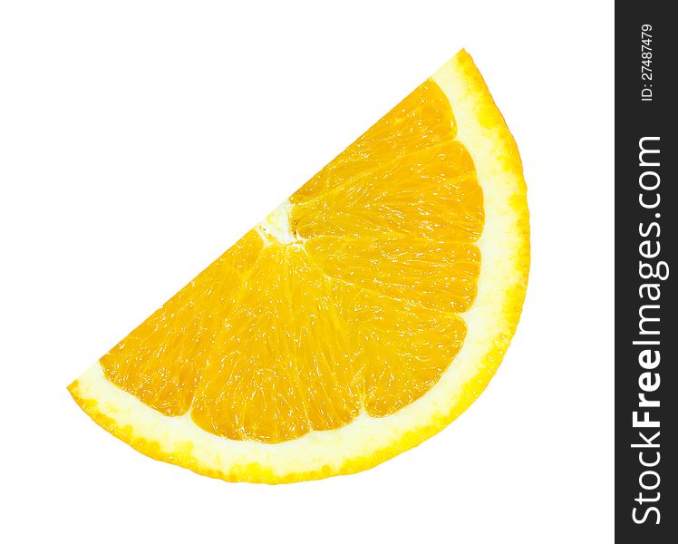 Slice of orange isolated on white background, with clipping path .