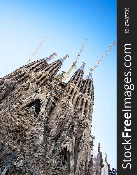 BARCELONA, SPAIN - : La Sagrada Familia - the impressive cathedral designed by Gaudi, which is being build since 19 March 1882 and is not finished yet Oktoberr 14, 2012 in Barcelona, Spain. BARCELONA, SPAIN - : La Sagrada Familia - the impressive cathedral designed by Gaudi, which is being build since 19 March 1882 and is not finished yet Oktoberr 14, 2012 in Barcelona, Spain.