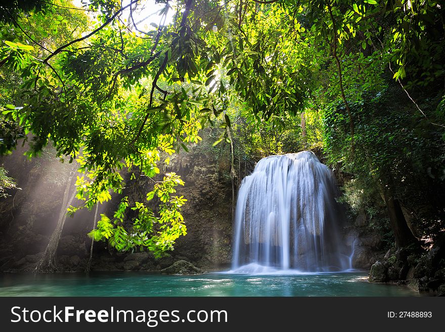 Deep forest Waterfall in Kanchanaburi, Thailand