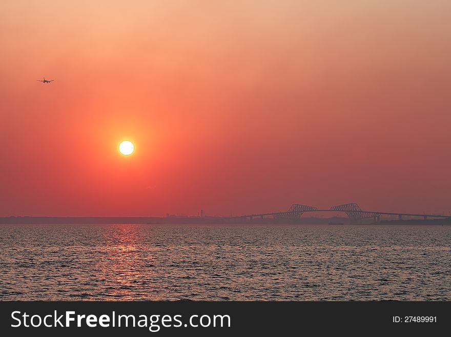 View of mountain fuji and tokyo gate bridge from tokyo bay, tokyo