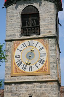 Tower Clock In Church Of Santa Katerina, Brunico Royalty Free Stock Photo Tower Clock In Church Of Santa Katerina, Brunico Royalty Free Stock Photo
