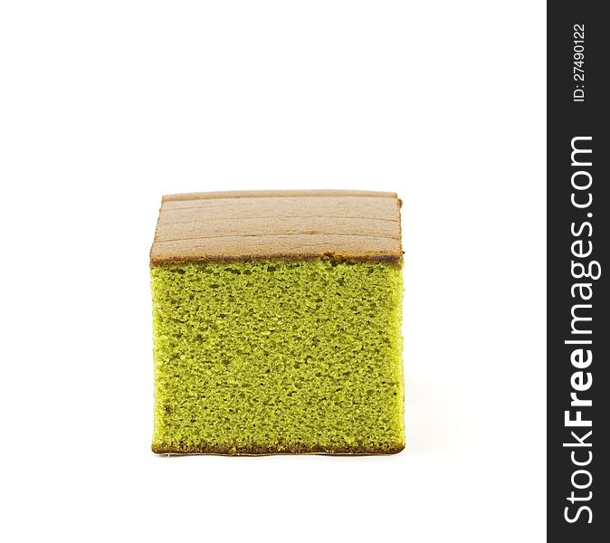 Sponge cake  green tea isolated on white background. Sponge cake  green tea isolated on white background
