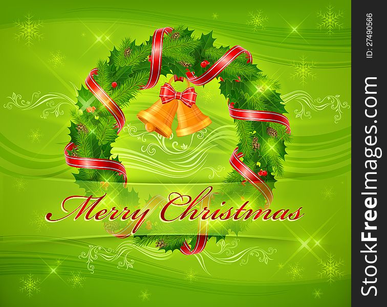 Christmas Wreath And Bells & Text