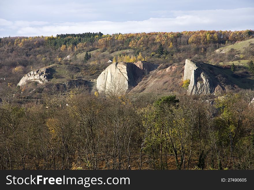 Three rock formations in autumn landscape. Three rock formations in autumn landscape
