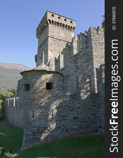 Walls of medieval castle de Fenis in Italy, Aosta region. Walls of medieval castle de Fenis in Italy, Aosta region.