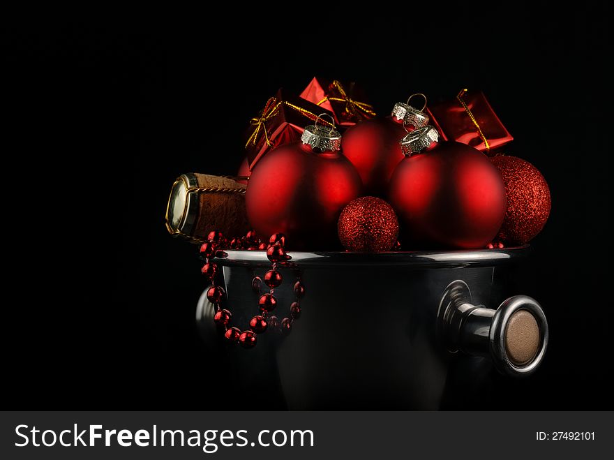 Close up of Christmas decorations in a bucket. Close up of Christmas decorations in a bucket