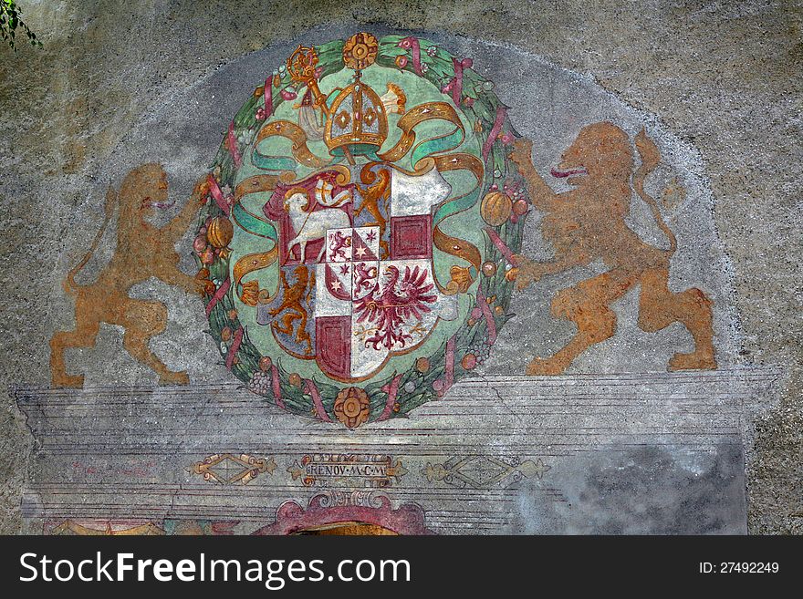 Coat of arms, Brunico Castle. Brunico in South Tyrol - Italy. Coat of arms, Brunico Castle. Brunico in South Tyrol - Italy