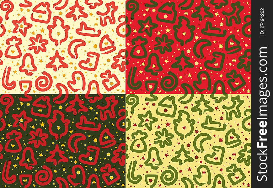 Vector seamless patterns with christmas symbols and snakes. Vector seamless patterns with christmas symbols and snakes.