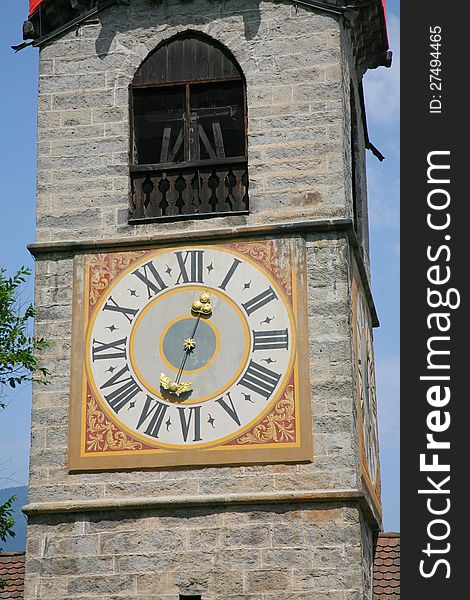 Tower clock in church of Santa Katerina, Brunico
