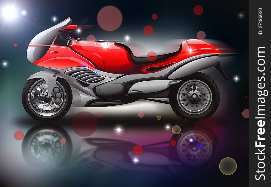 A sketch of red motorcycle design on glossy background