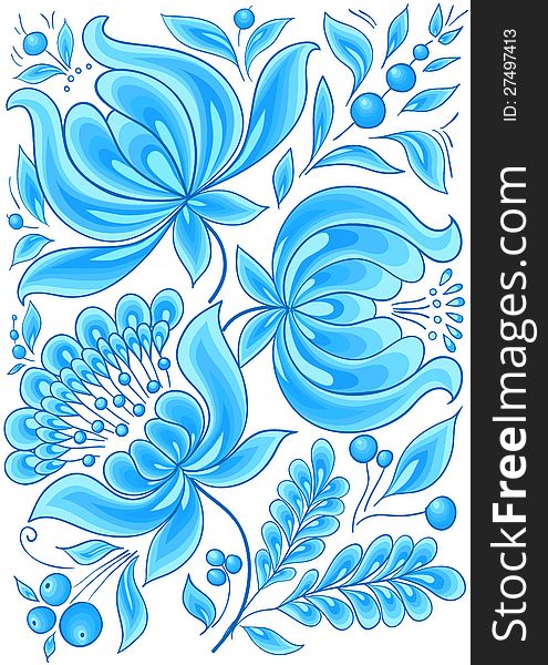 Hand-drawn floral background with flowers cool colors. design illustration,