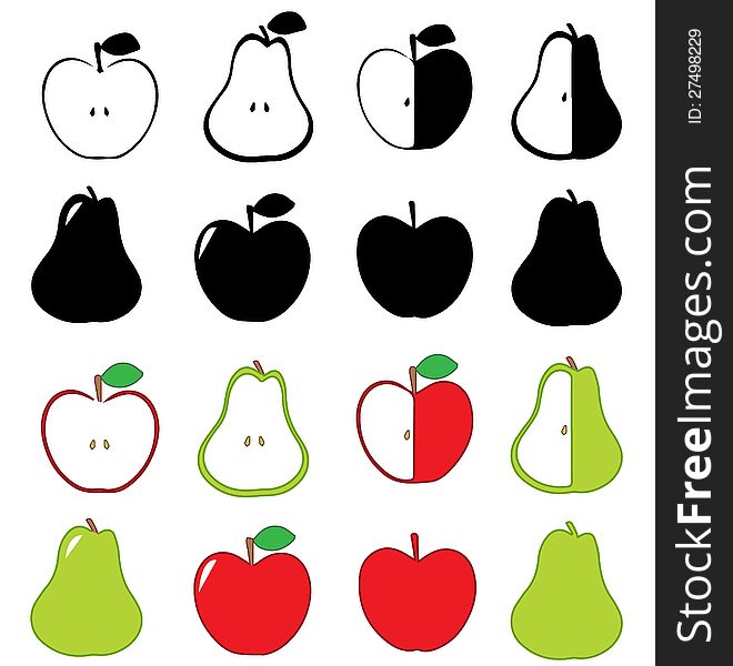 A set of apples and pears for patterns, design elements, etc.