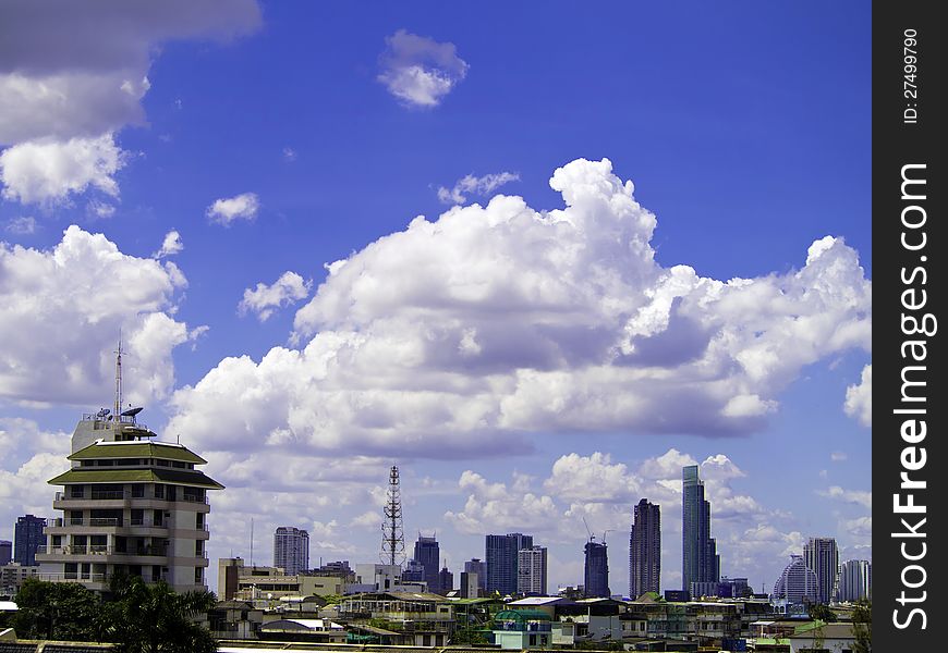 City skyline with blue sky, bangkok, thailand