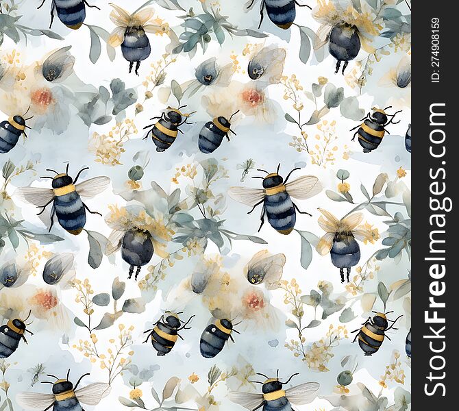 AI generated image & x28 under commercial license& x29 . Watercolour style bees on a white background