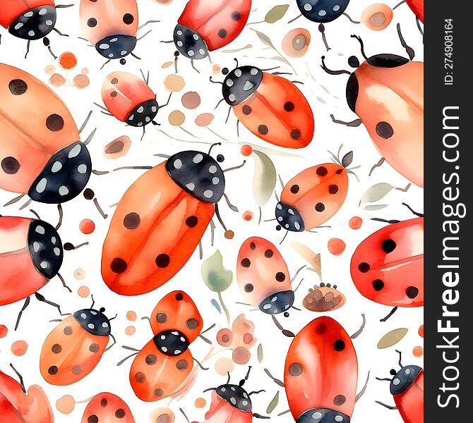 AI generated image & x28 under commercial license& x29 . Watercolour ladybugs pattern.
