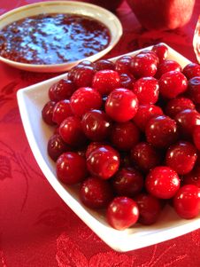 Fresh Cherry In Bowl On Table Stock Images