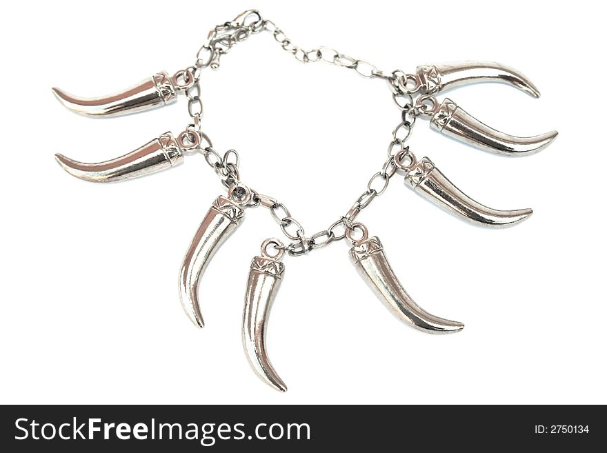 Metallic bracelet with horns isolated on the white.
