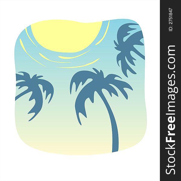 Dark silhouettes of palm trees on a background of the solar sky. Dark silhouettes of palm trees on a background of the solar sky.