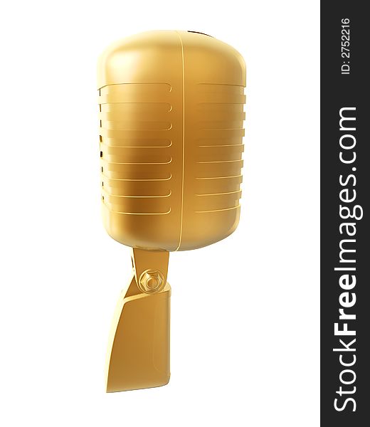 3d golden microphone isolated on white background