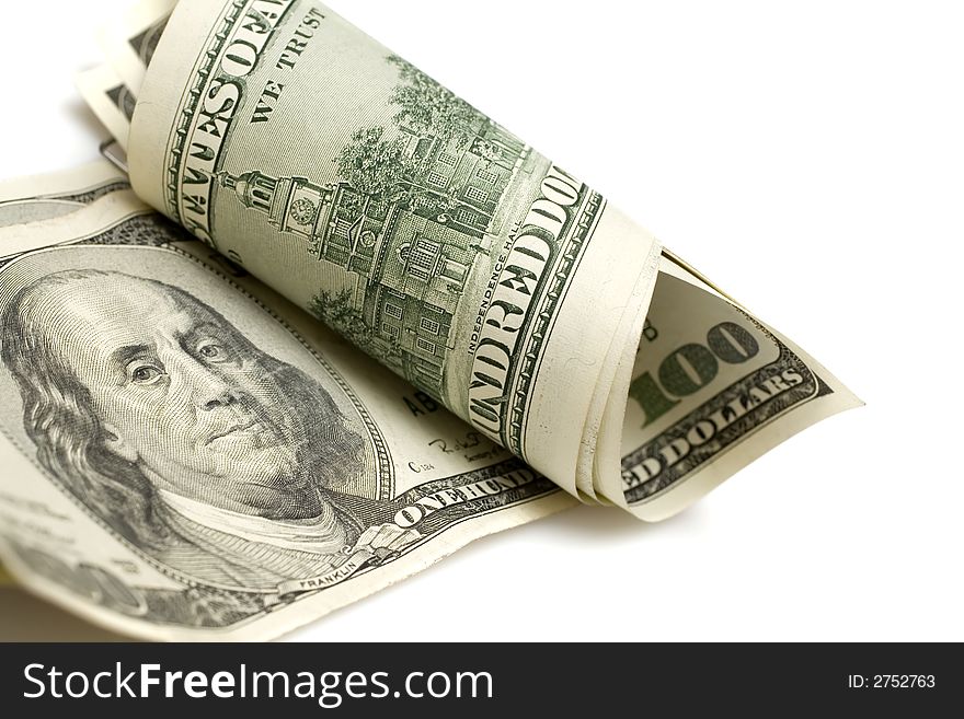 Dollar roll isolated on the white background