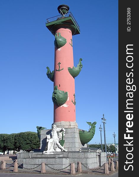 The Rostral column in St.Petersburg, Russia: the monument in the honor of sea victories