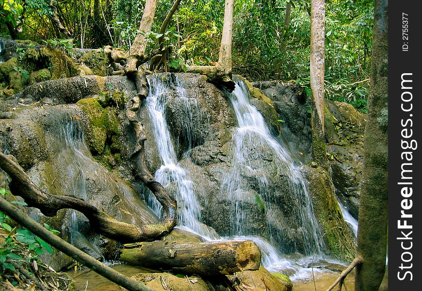 Peaceful Waterfall In Forest