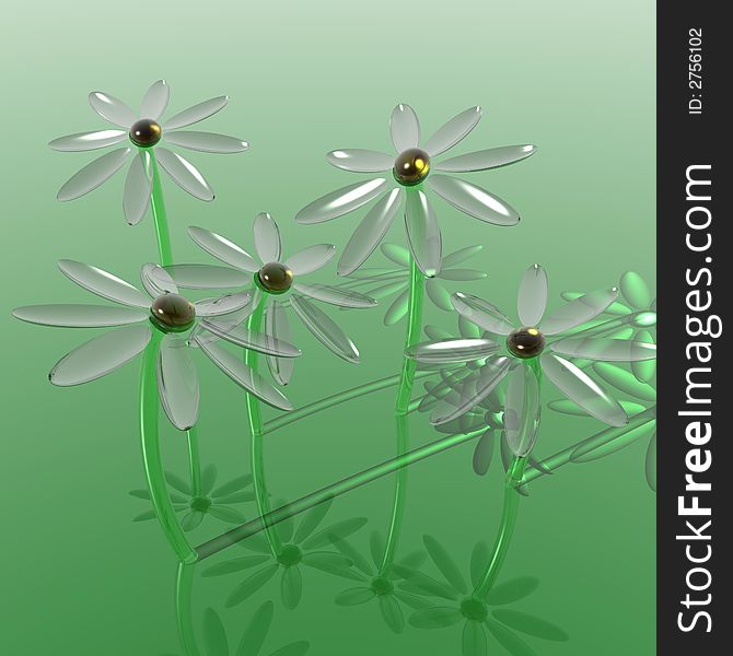 Glass daisies grown inside a virtual world. Glass daisies grown inside a virtual world.