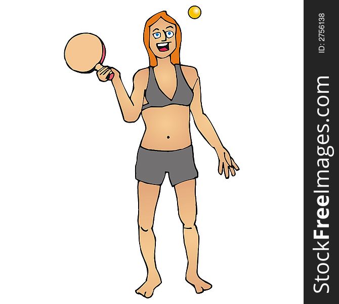 Art illustration: a woman playing racketball