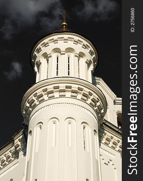 The spire of St. Michael orthodoxy church in the old town of Vilnius, the capital of Lithuania.