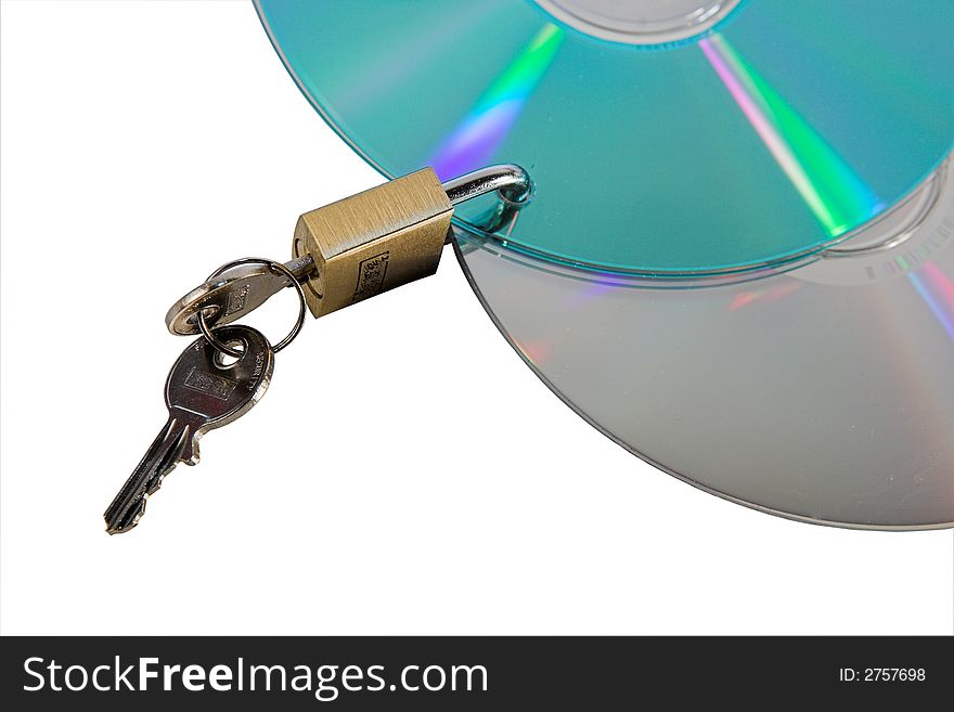 CD/DVD with padlock and keys. CD/DVD with padlock and keys