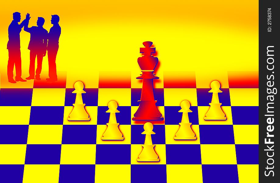 Close up of chess pieces with business people. Close up of chess pieces with business people