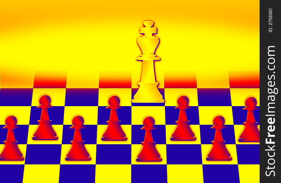 Close up of chess pieces with yellow color ground. Close up of chess pieces with yellow color ground