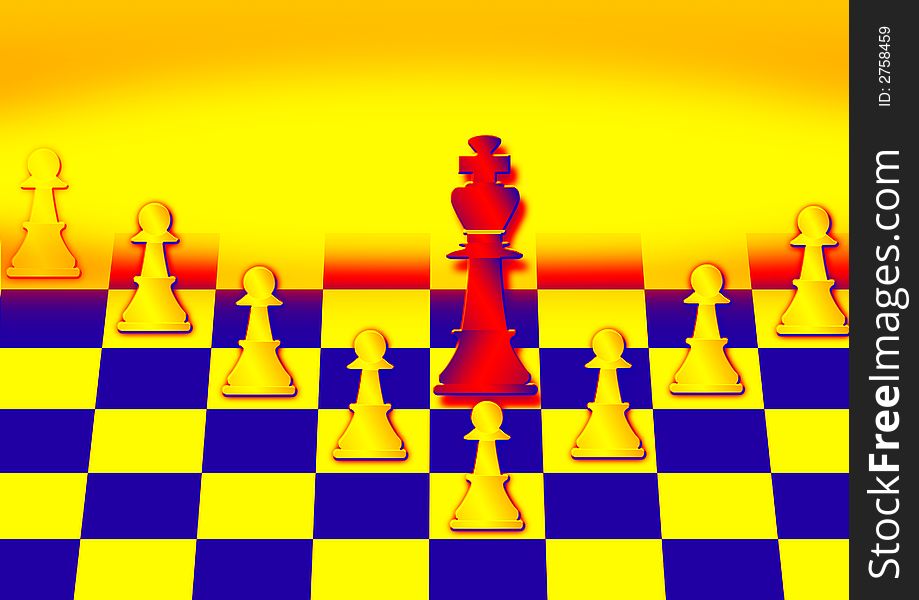 Close up of chess pieces with color ground in yellow. Close up of chess pieces with color ground in yellow