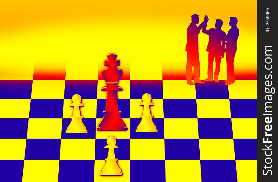 Close up of chess pieces with business people