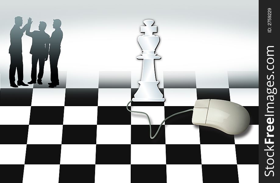 Close up of chess pieces with business people and mouse. Close up of chess pieces with business people and mouse