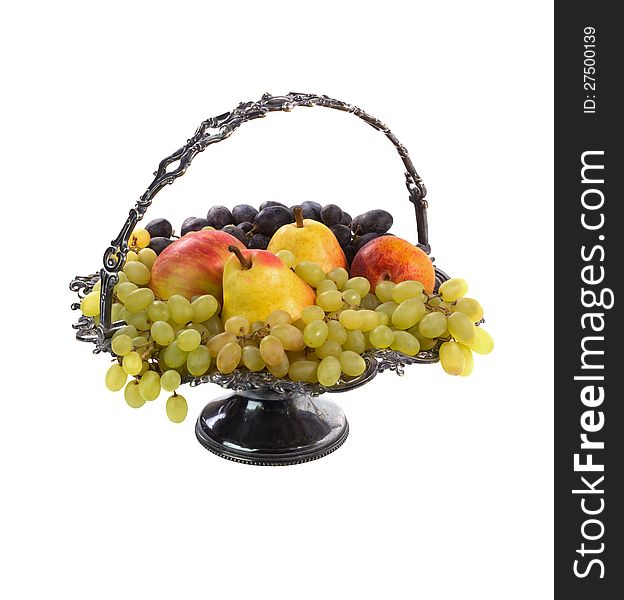 Antique Vase With Fruits. Isolated.