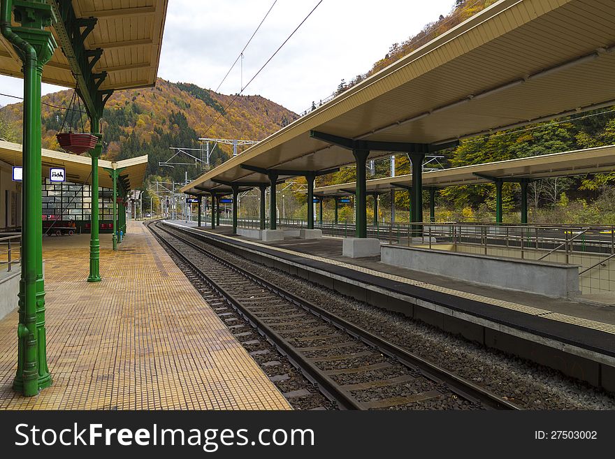 Morning in a mountain railway station