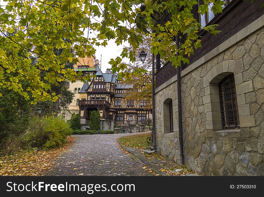 Medieval building with front yard