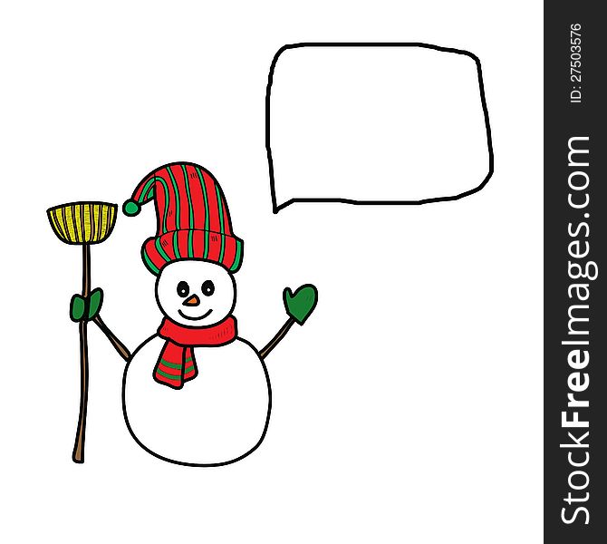 Cartoon snowman hand drawn illustration