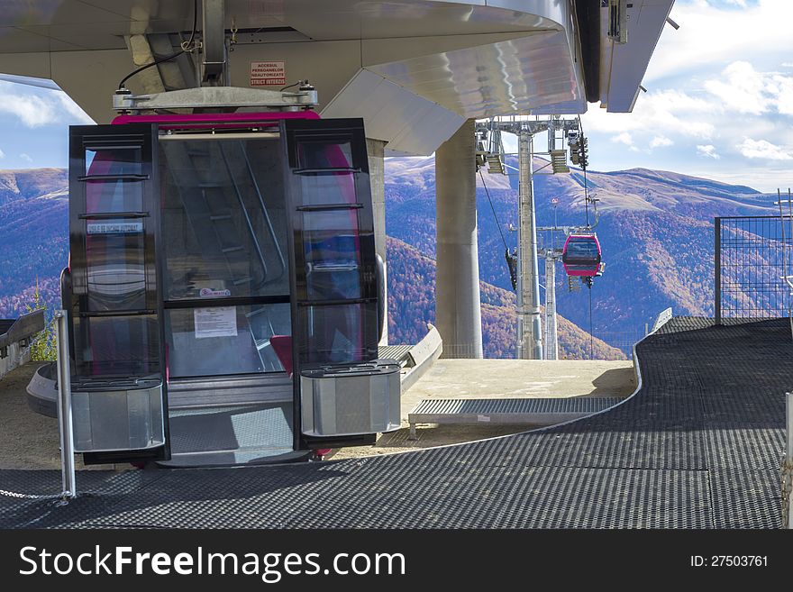 Cable cars arriving in the station. Cable cars arriving in the station