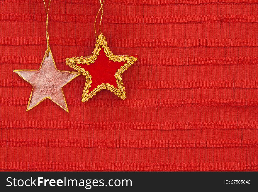 Christmas decorations on a red color background. Christmas decorations on a red color background.