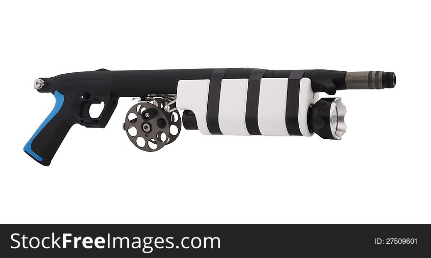 Picture of underwater gun for fishing on a white background. Picture of underwater gun for fishing on a white background