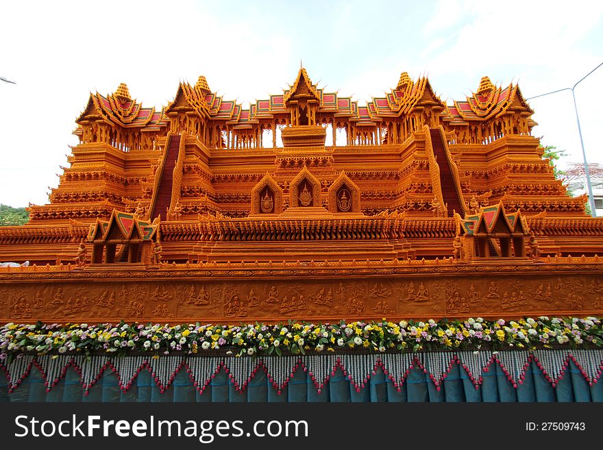 Castle wax is the little palace is make of wax, thai Buddhist people who live in northeast of Thailand made to worship god buddha in end of Buddhist lent days at sakonnakhon province ,Thailand. Castle wax is the little palace is make of wax, thai Buddhist people who live in northeast of Thailand made to worship god buddha in end of Buddhist lent days at sakonnakhon province ,Thailand.