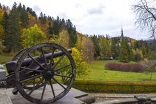 Old Cannon Barrel Outside In The Autumn Season Stock Images