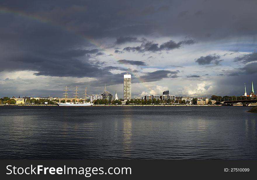 Yacht at marine port of Riga, Latvia