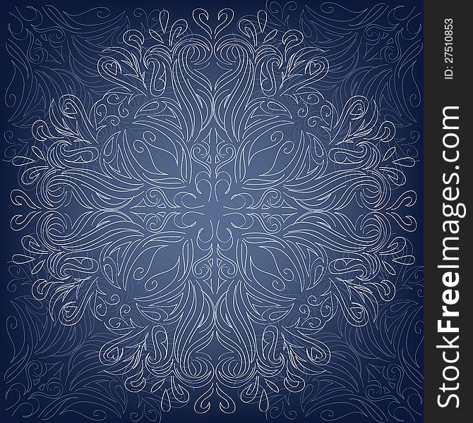 Vector blue background with round lace ornate