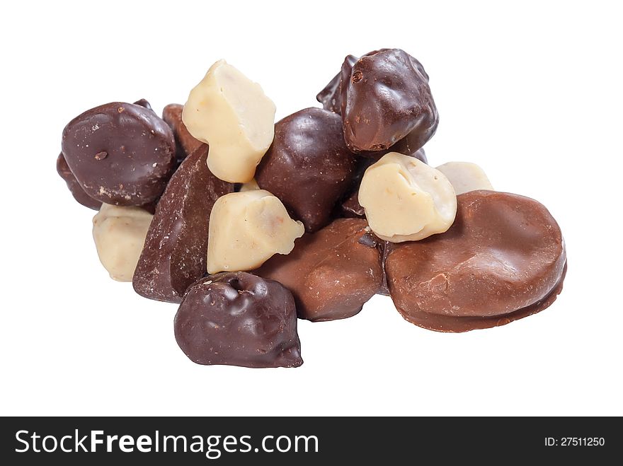 Various chocolate candies homemade isolated on white background. Various chocolate candies homemade isolated on white background